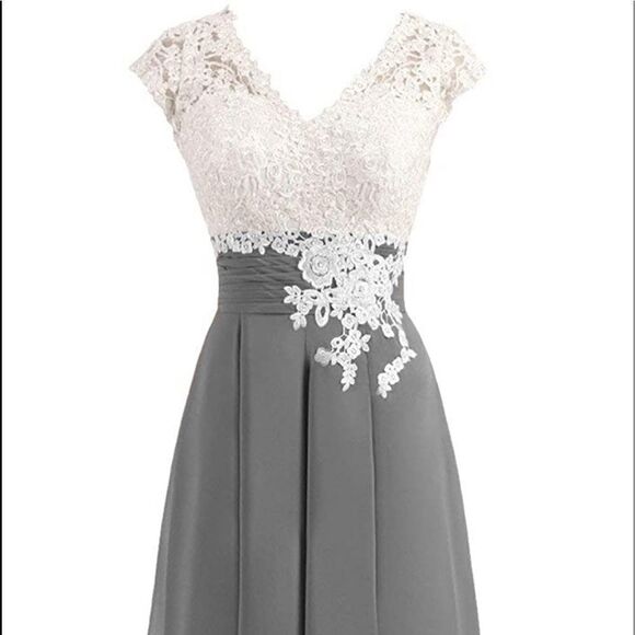 Women’s Ivory Lace Top Chiffon V-Neck with Cap Sleeves Dress Size 12 NWT - Picture 9 of 10